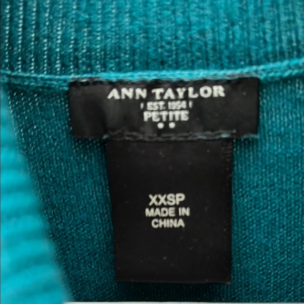 Teal Anne Taylor Petite Short Sleeve Women's Turtleneck Sweater - Picture 2 of 3